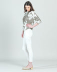 Crushed Silk - Half & Half Sleeve Top - Taupe-Dreamy Floral - Final Sale
