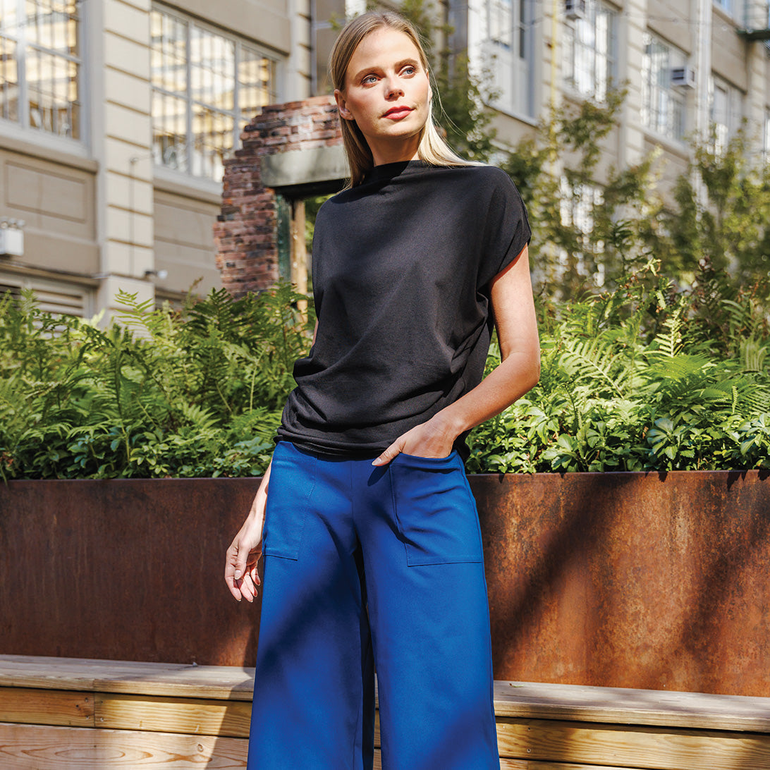 Modal Cotton - Funnel Neck Side Cinched Top - Black - Final