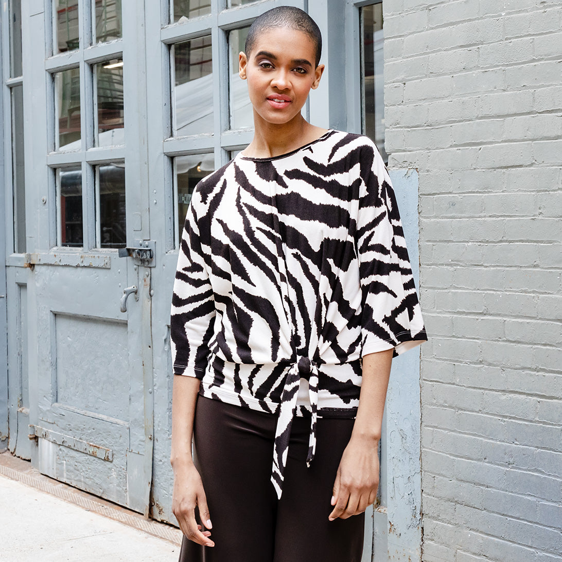 MARK & LONA Queen's Zebra Crew ニット Cozy Knit - Side Tie Sweater Top - Zebra - Final Sale – Clara Sunwoo