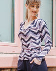 Cowl Neck Side Ruched Top - Chevron - Final Sale!