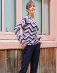 Cowl Neck Side Ruched Top - Chevron - Final Sale!