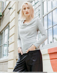 Cashmere-Like Knit - Cowl Neck Side Ruched Sweater Top - Oatmeal - Final Sale!