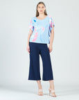 Floral Sketch Caftan Flutter Sleeve Top - Peri/Pink - Final Sale!