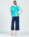 Floral Sketch Caftan Flutter Sleeve Top - Turquoise/Lemon - Final Sale!