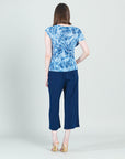 Light Knit - Ruffle Overlay Top - Blue-Palm Branch - Final Sale