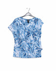 Light Knit - Ruffle Overlay Top - Blue-Palm Branch - Final Sale