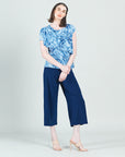 Light Knit - Ruffle Overlay Top - Blue-Palm Branch - Final Sale