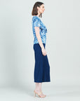 Light Knit - Ruffle Overlay Top - Blue-Palm Branch - Final Sale