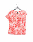 Light Knit - Ruffle Overlay Top - Coral-Palm Branch - Final Sale