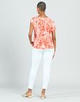 Light Knit - Ruffle Overlay Top - Coral-Palm Branch - Final Sale