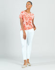 Light Knit - Ruffle Overlay Top - Coral-Palm Branch - Final Sale