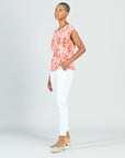 Light Knit - Ruffle Overlay Top - Coral-Palm Branch - Final Sale