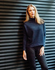 Waffle Knit - Funnel Neck Sweater Top - Navy - Final Sale!