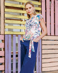 Butter Knit - Cap Sleeve Tie Hem Top - Water Floral - Final Sale