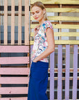 Butter Knit - Cap Sleeve Tie Hem Top - Water Floral - Final Sale