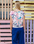 Butter Knit - Cap Sleeve Tie Hem Top - Water Floral - Final Sale