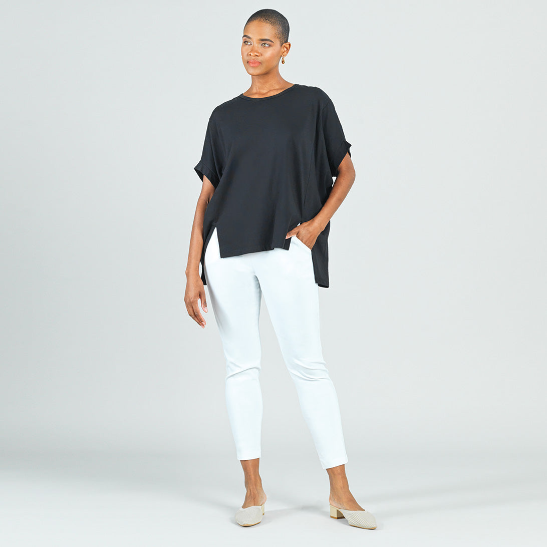 Modal Cotton Dolman Cuff Hi Low Tunic Black Final Sale