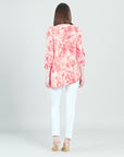 Light Knit - Flutter Cuff Angle Vent Tunic - Palm Branch-Coral - Final Sale!