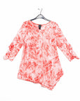 Light Knit - Flutter Cuff Angle Vent Tunic - Palm Branch-Coral - Final Sale!