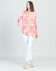 Light Knit - Flutter Cuff Angle Vent Tunic - Palm Branch-Coral - Final Sale!
