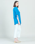 Tie Cuff Asymmetrical Vent Tunic - Brilliant Blue - Final Sale!