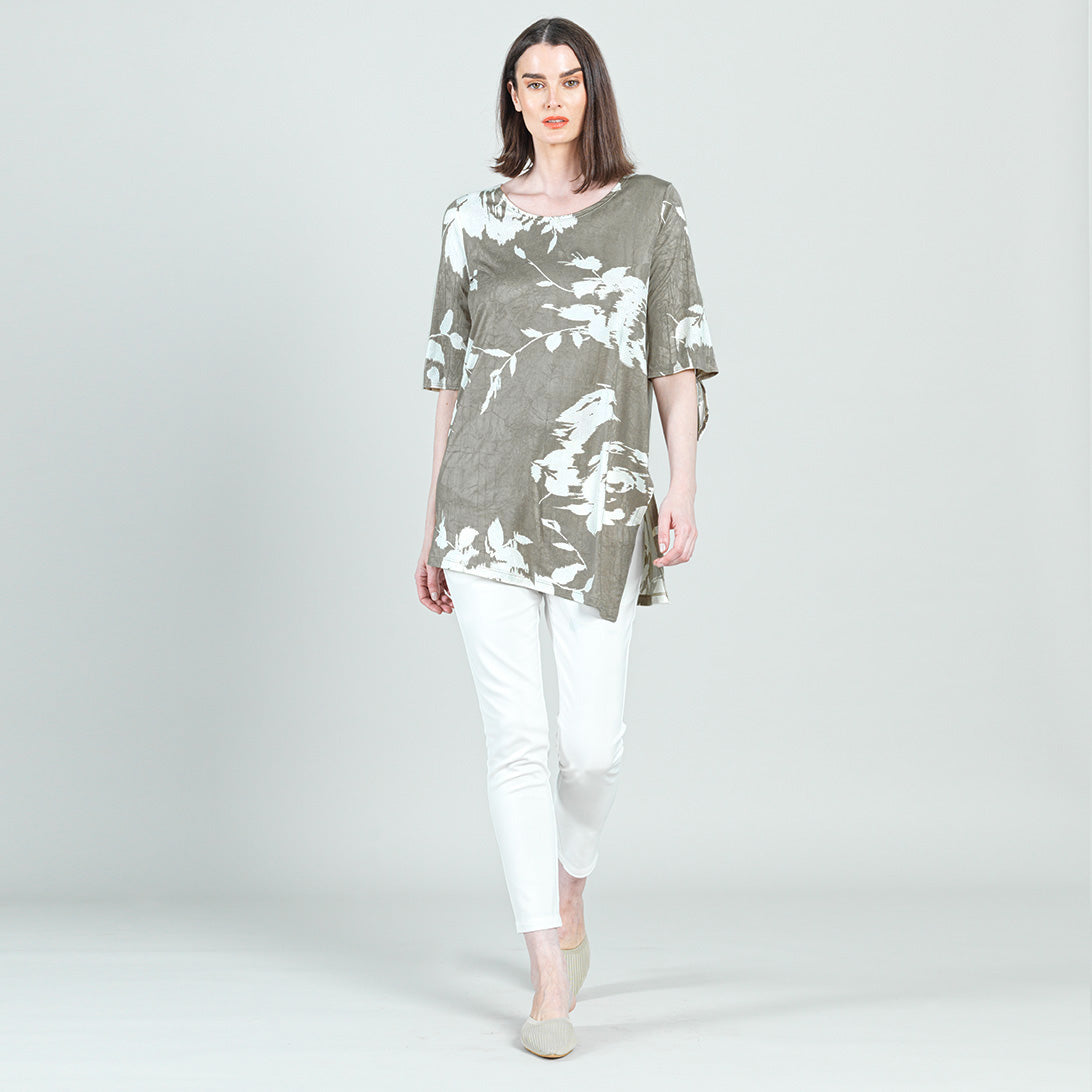 Womens Crushed Silk Knit Asymmetrical Tunic Taupe Extra Small