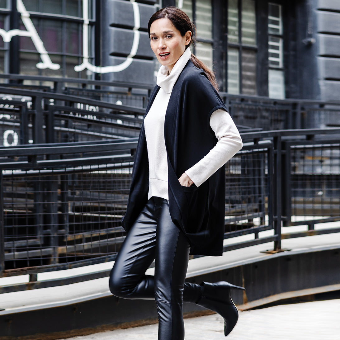 Ponte Knit - Cap Sleeve Pocket Vest - Black - Final Sale – Clara