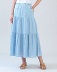 Soft Cotton - Double Tiered Maxi Skirt - Powder Blue - Limited Sizes