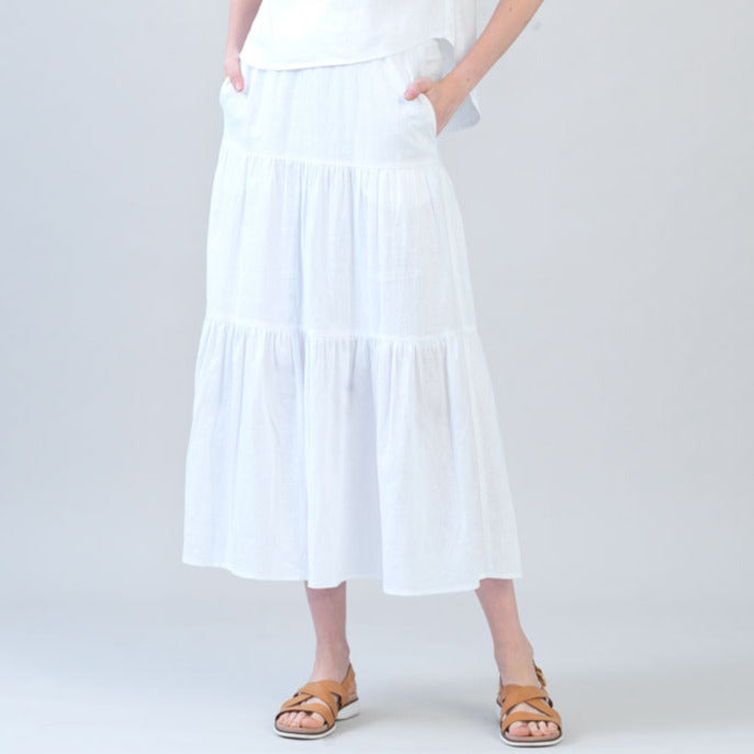 Soft Cotton - Double Tiered Maxi Skirt - White - Final Sale