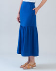 Soft Textured Rayon - Tie Waist Tiered Maxi Skirt - Cobalt - Final Sale!