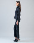 Liquid Leather™ Button Front Blouse - Black