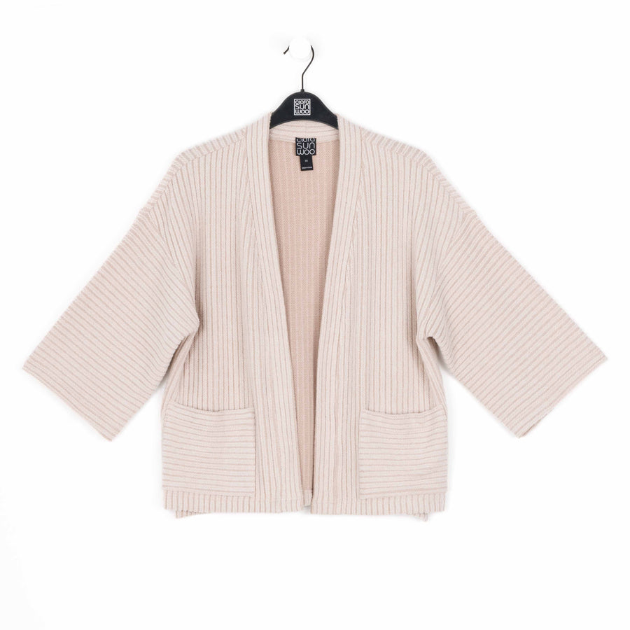 Chunky Ribbed - Cropped Pocket Sweater Cardigan - Sand - Final Sale!