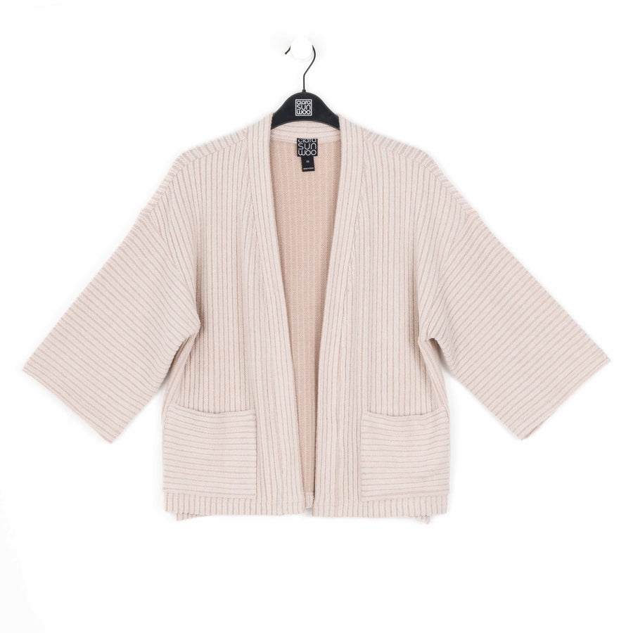 Chunky Ribbed - Cropped Pocket Sweater Cardigan - Sand