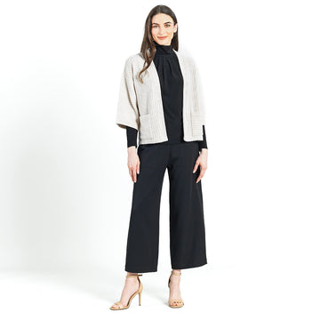 Chunky Ribbed - Cropped Pocket Sweater Cardigan - Sand