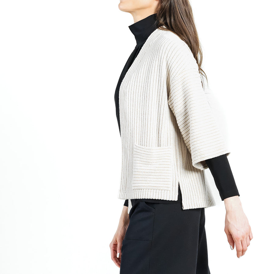 Chunky Ribbed - Cropped Pocket Sweater Cardigan - Sand