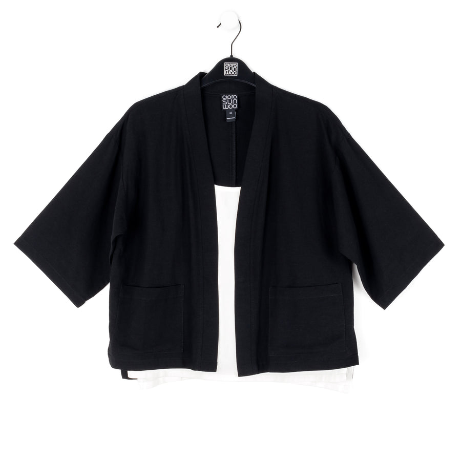 Linen Knit - Hi-Low Pocket Cardigan Jacket - Black