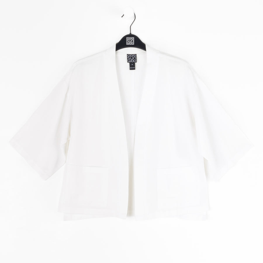 Linen Knit - Hi-Low Pocket Cardigan Jacket - Ivory