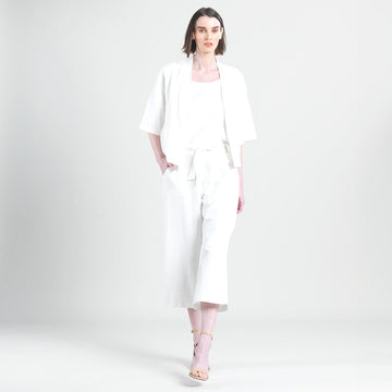 Linen Knit - Hi-Low Pocket Cardigan Jacket - Ivory - Final Sale!