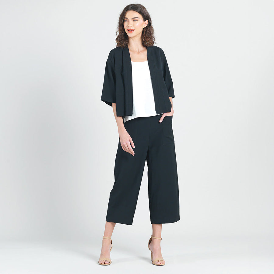 Linen Knit - Hi-Low Pocket Cardigan Jacket - Black