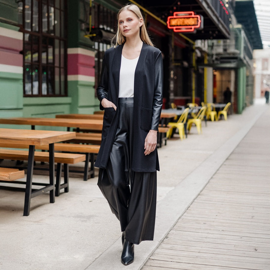 Ponte Knit - Liquid Leather™ Sleeve Pocket Cardigan