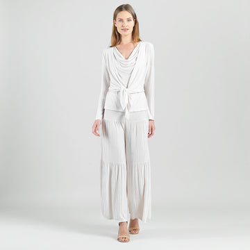 Soft Pleat Knit - 2pc Cardigan & Cowl Tank Twinset - Ivory - Limited Sizes