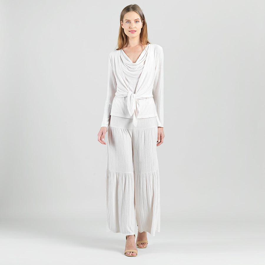 Soft Pleat Knit - 2pc Cardigan & Cowl Tank Twinset - Ivory - Limited Sizes