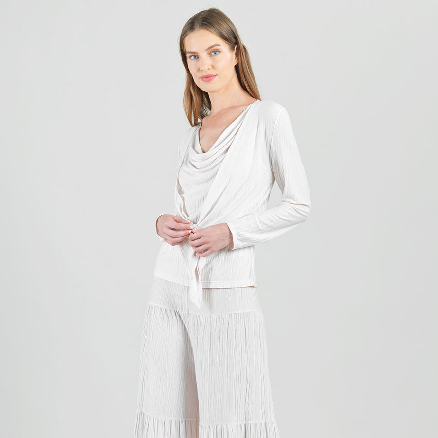 Soft Pleat Knit - 2pc Cardigan & Cowl Tank Twinset - Ivory - Limited Sizes
