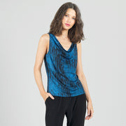 Crinkle Pleat Knit - 2pc Cardigan & Cowl Tank Twinset - Water Ripple-Cobalt - Final Sale!