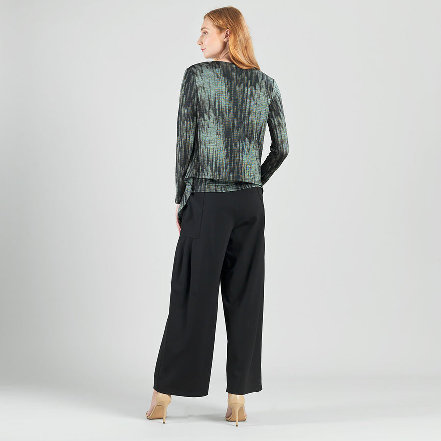 1Crinkle Pleat Knit - 2pc Cardigan & Cowl Tank Twinset - Water Ripple-Olive - Final Sale!
