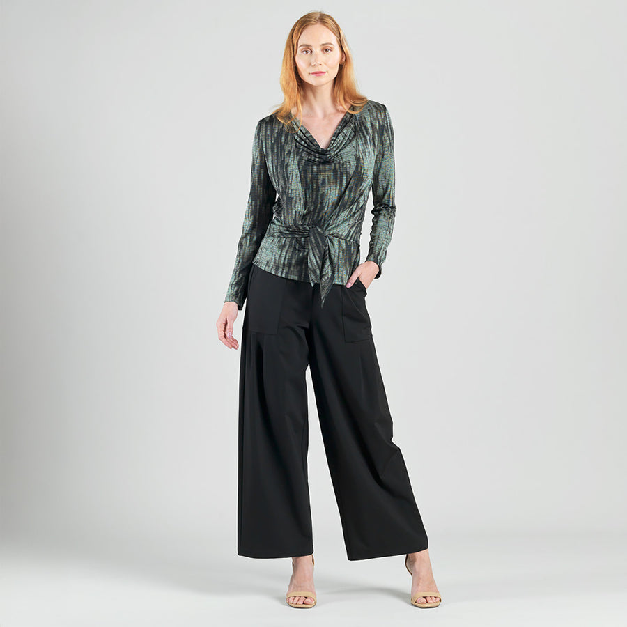 1Crinkle Pleat Knit - 2pc Cardigan & Cowl Tank Twinset - Water Ripple-Olive - Final Sale!