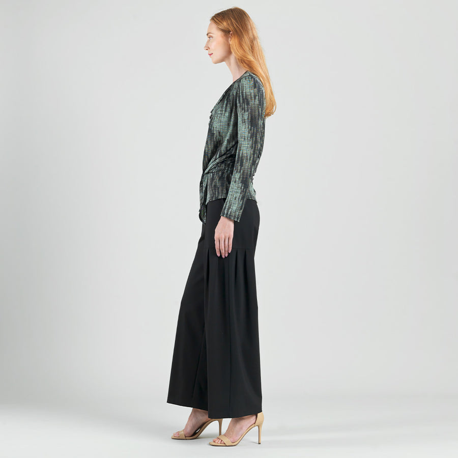 1Crinkle Pleat Knit - 2pc Cardigan & Cowl Tank Twinset - Water Ripple-Olive - Final Sale!