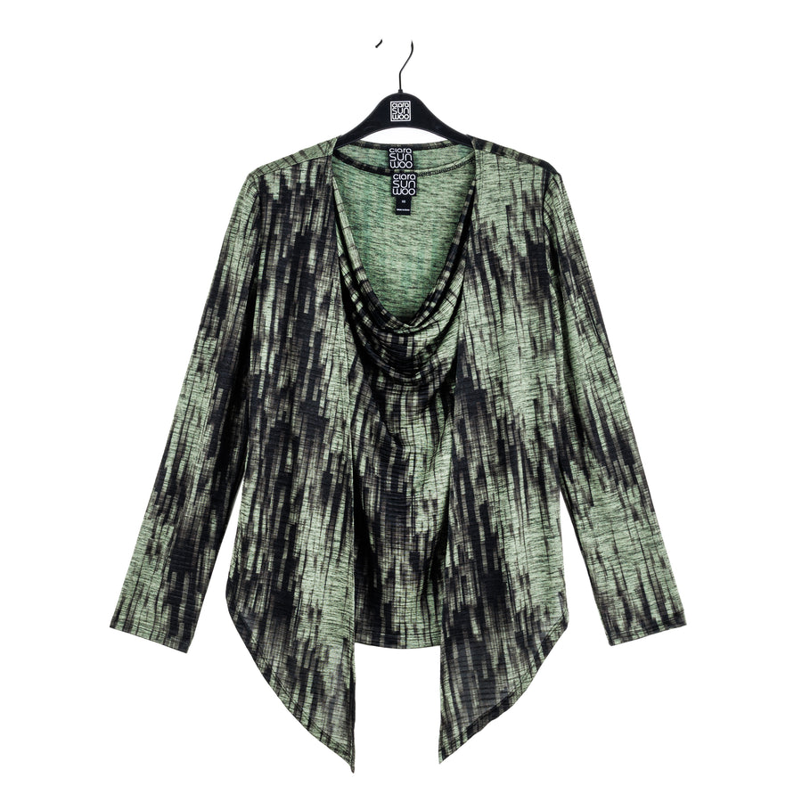 1Crinkle Pleat Knit - 2pc Cardigan & Cowl Tank Twinset - Water Ripple-Olive - Final Sale!