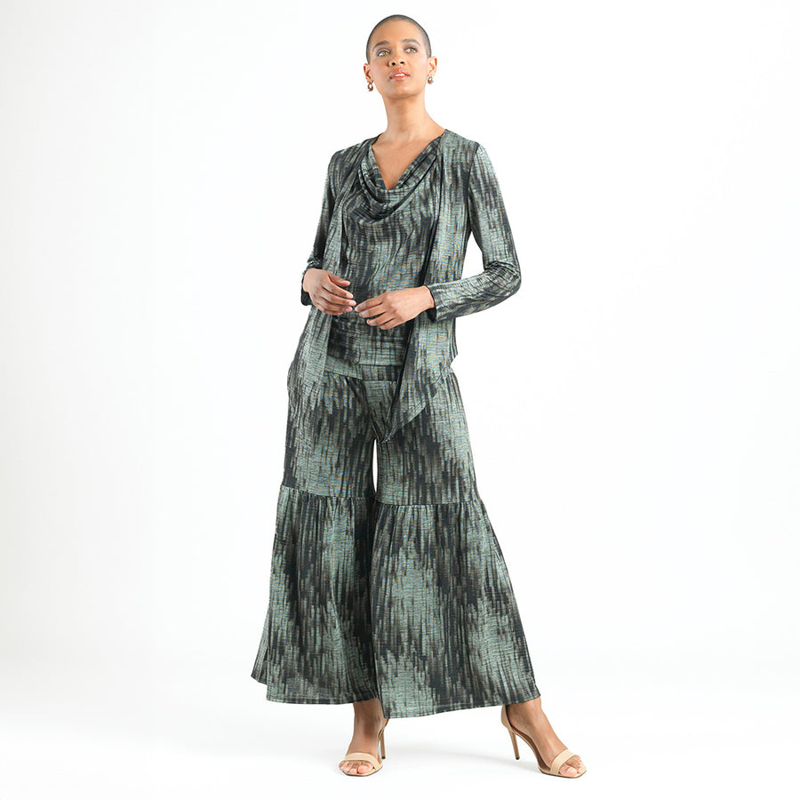 1Crinkle Pleat Knit - 2pc Cardigan & Cowl Tank Twinset - Water Ripple-Olive - Final Sale!