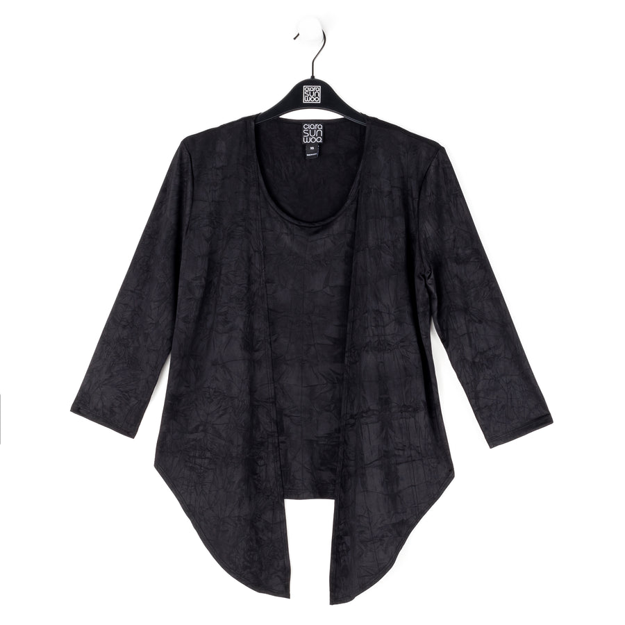 Crushed Silk Knit - Cardigan, Tank, Skirt-Pant 3pc Set - Black